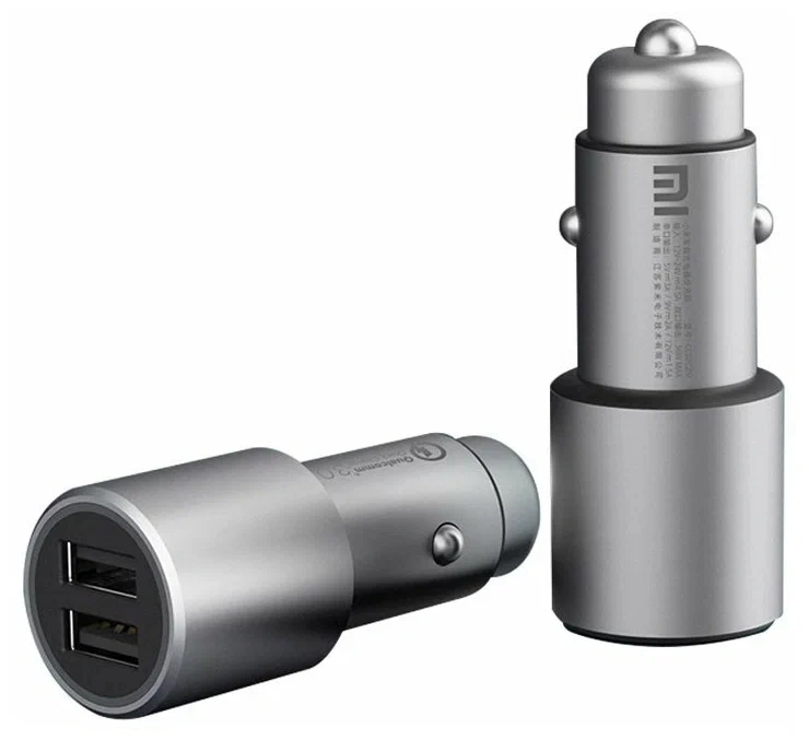 Автомобильное зарядное устройство Mi Car Charger QC 3.0 2USB, Серебристое (CC02CZM). Фото 2