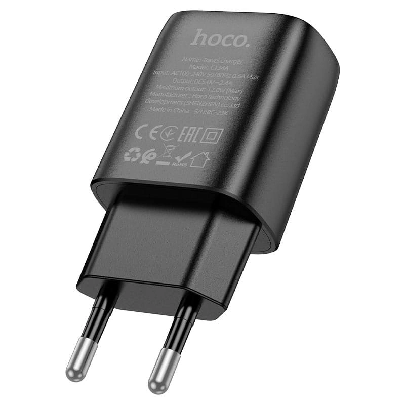 Сетевое зарядное устройство Hoco C134A 12W, Чёрное. Фото 5