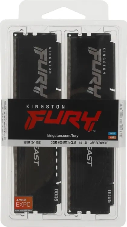Оперативная память Kingston FURY Beast Black 32Гб, DDR5, 2х16 ГБ, 6000 МГц, 36-44-44 (KF560C36BBE2K2-32). Фото 4