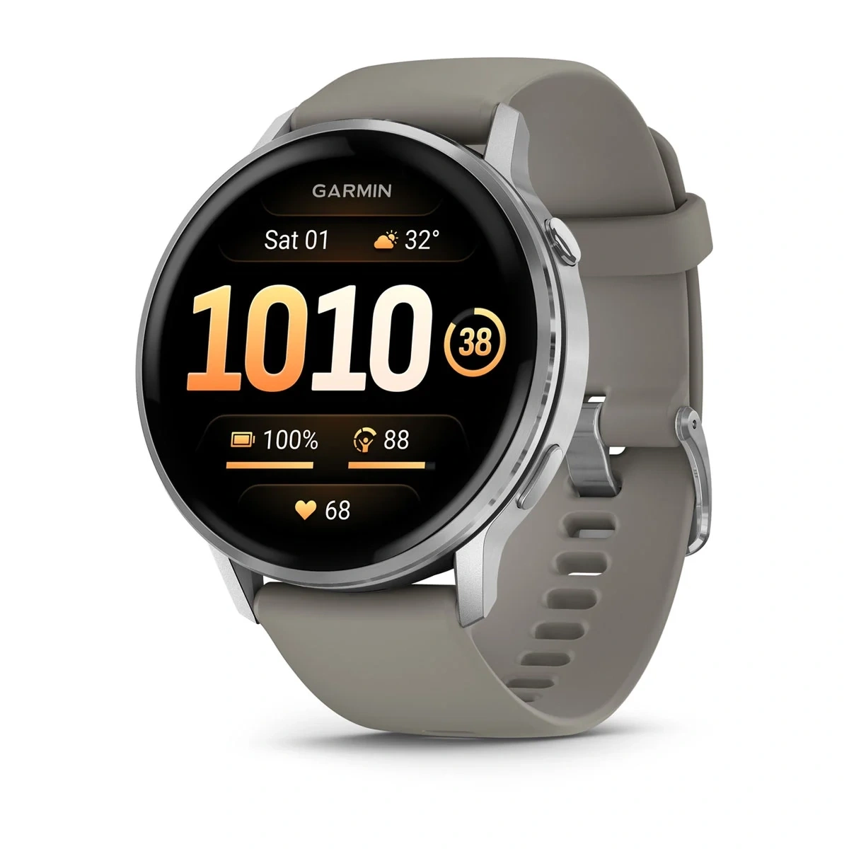 Умные часы Garmin Venu 4 45мм Серебристые с серым силиконовым ремешком (010-03014-41). Фото 1