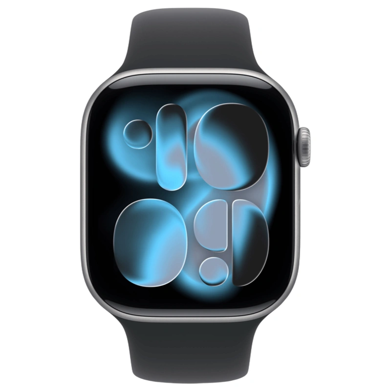 Apple Watch Series 11, 46 мм, алюминий цвета «Space Gray», спортивный ремешок "Black", M/L (MEV44). Фото 2