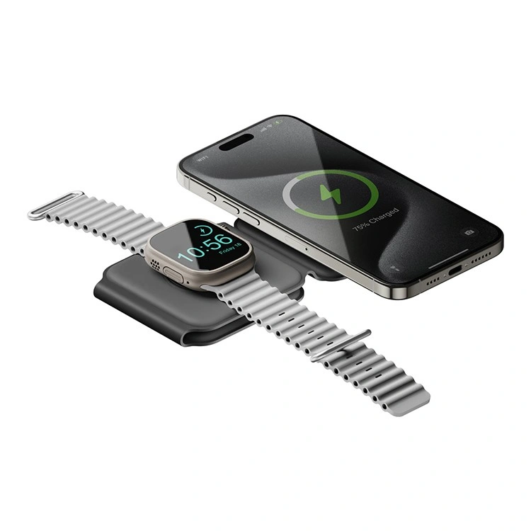 Беспроводное зарядное устройство EnergEA Bazic GoMag Trio PLUS magnetic wireless foldable 15W, Grey (GM-TRIOPLUS-GRY). Фото 3