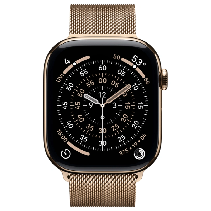 Apple Watch Series 11 GPS + Cellular, 46 мм, Gold Titanium, Миланская петля "Gold", S/M (MFD74). Фото 2