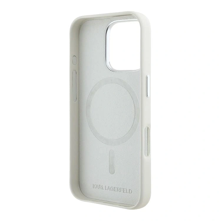 Накладка Lagerfeld для iPhone 16 Pro Full Wrapped Grained leather & Metal Camera Hard (MagSafe), Beige (KLHMP16LPGMSRPE). Фото 3