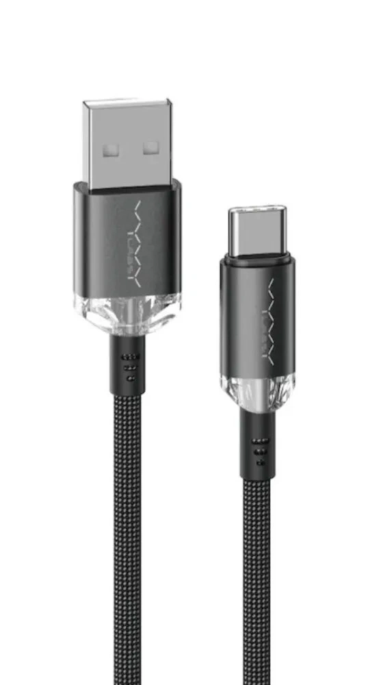 Кабель Vyvylabs Crystal Series Fast Charging Data Cable USB to Type-C 3A 1м, Чёрный (VCSUC-02). Фото 1