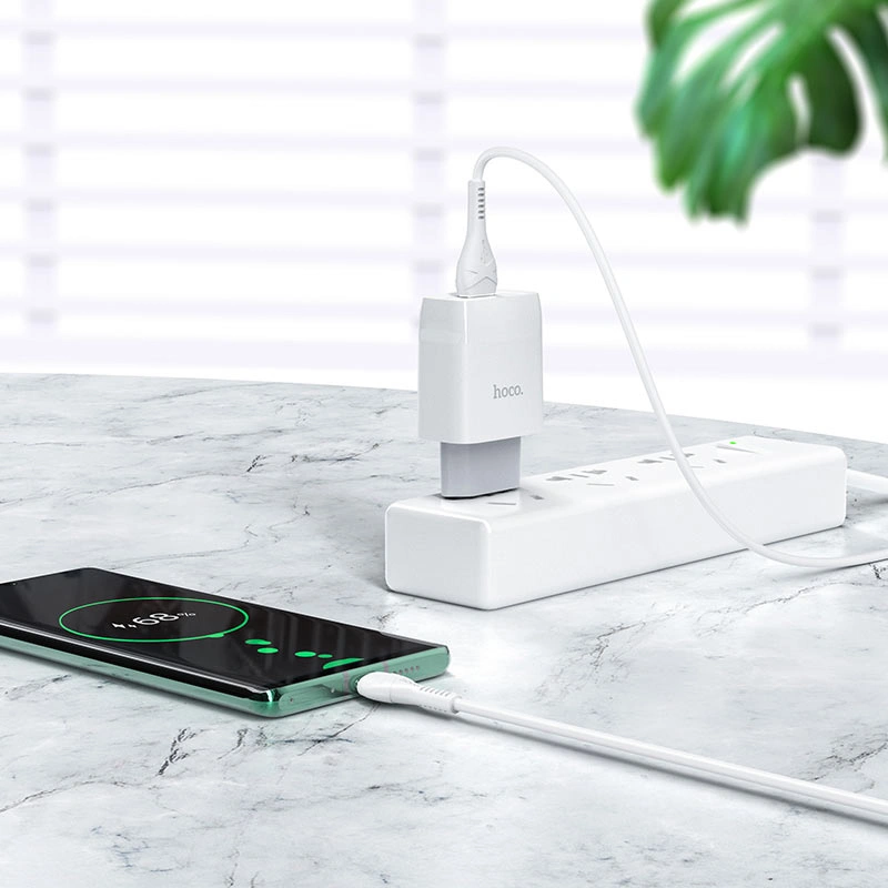 Сетевое зарядное устройство Hoco C72Q Glorious 1xUSB, 3А, 18W, QC3.0 + USB кабель Type-C, 1м, Белый. Фото 3