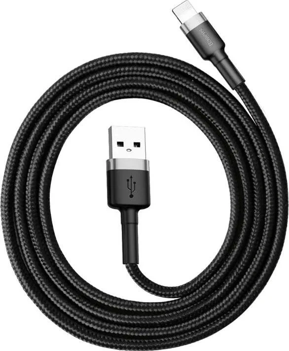 Кабель Baseus Cafule Cable USB - Lightning 1м 2.4A, Чёрно-серый (CALKLF-BG1). Фото 1