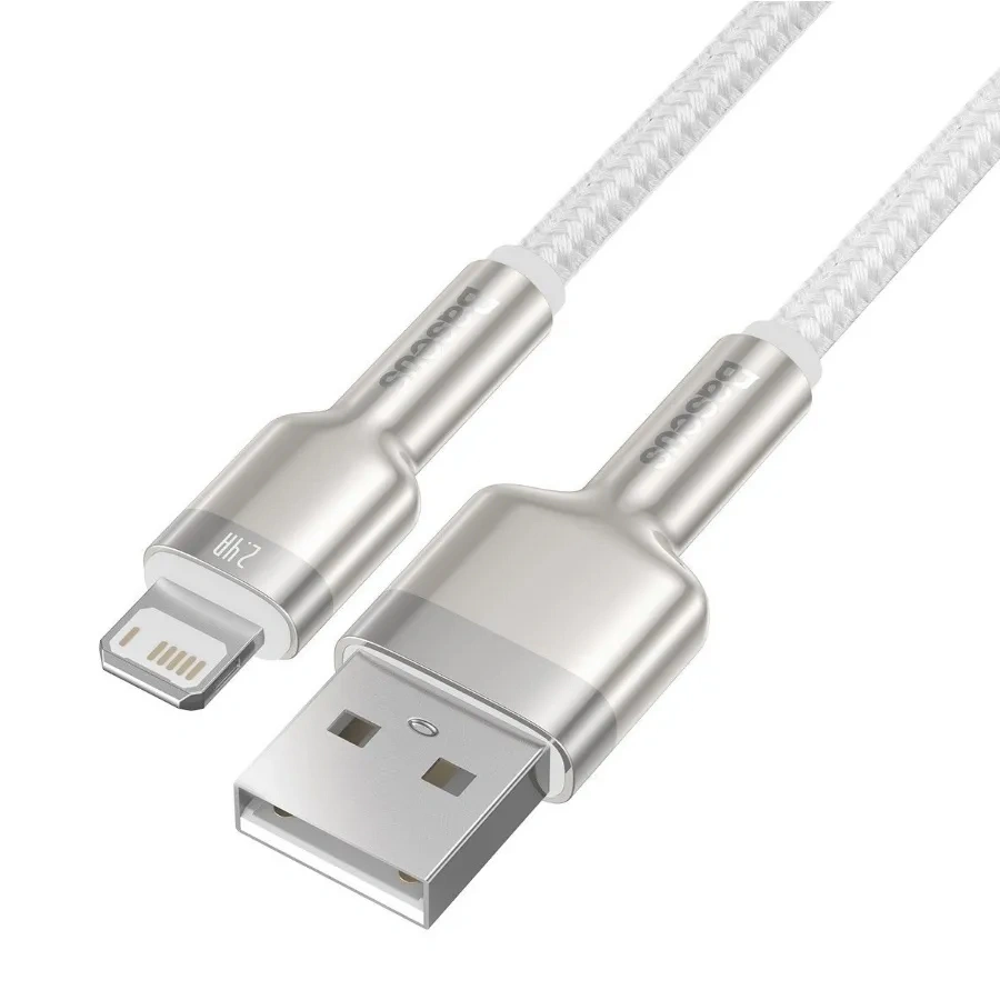 Кабель Baseus Cafule Series Metal Data Cable USB to IP 2.4A 1м, Белый (CALJK-A02). Фото 2