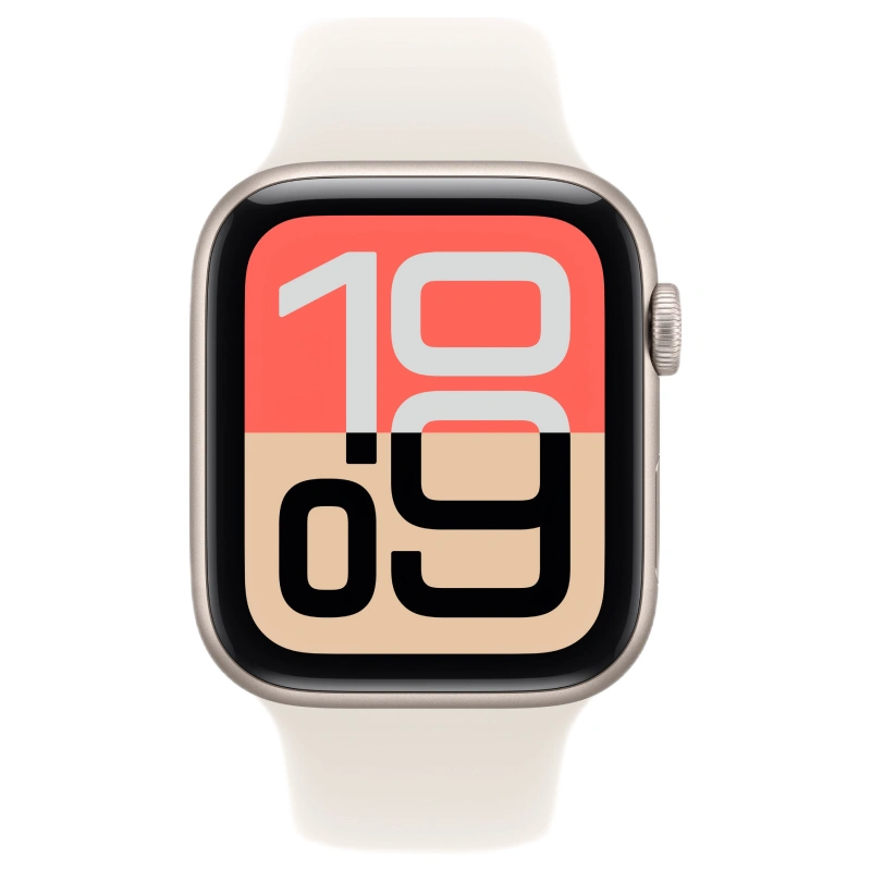 Apple Watch SE 3 2025, 44 мм, алюминий цвета "Starlight", Sport Band "Starlight", размер S/M (MEHG4). Фото 2