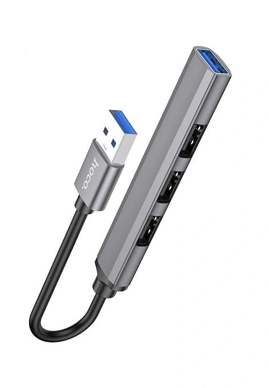 Хаб Hoco HB26 (USB-A to USB-A 3.0*1+ USB-A 2.0*3), Серый металлик. Фото 1