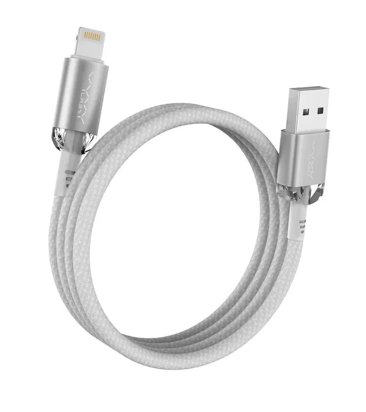 Кабель Vyvylabs Crystal Series Fast Charging Data Cable USB to iP 2.4A 1м, Белый (VCSUL-01). Фото 2