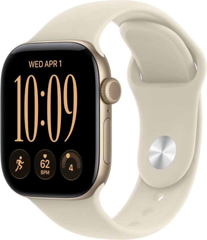 Умные часы Apple Watch Series 12 GPS, 42мм, Светло-золотой алюминиевый корпус, спортивный ремешок песочного цвета, размер M/L 150-200 мм (MJEE4). Фото 1
