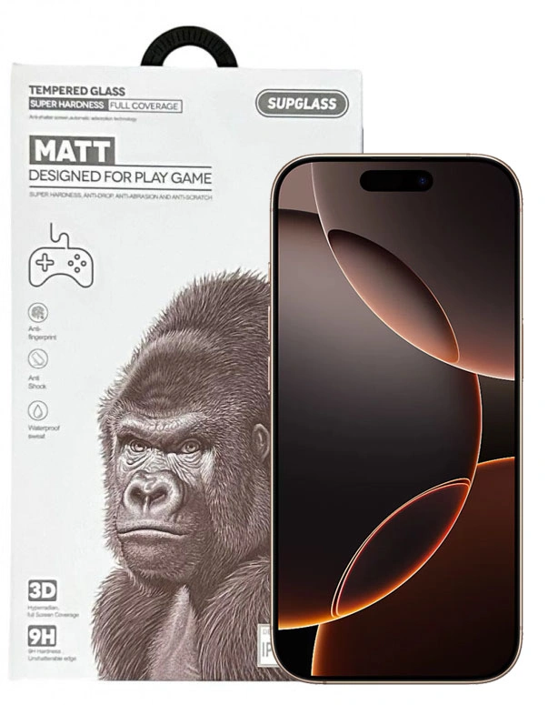 Защитное стекло SupGlass для iPhone 17 / 16 Pro 3D XC-13 (Матовое), Чёрное. Фото 1