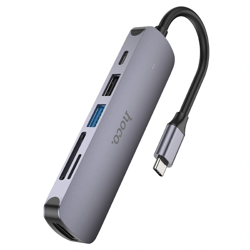 Хаб Hoco HB28 6in1 (HDTV+PD+USB3.0+USB2.0+SD+TF), Grey. Фото 5