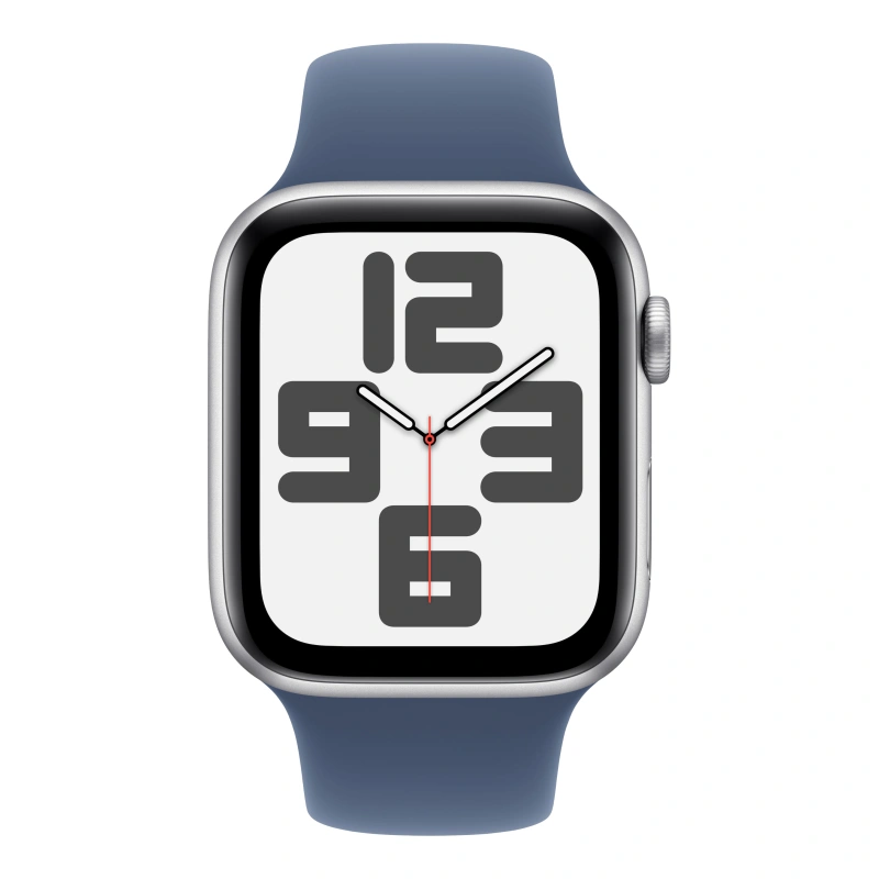 Apple Watch SE 2024, 44 мм, алюминий цвета "серебро", Denim Sport Band, M/L (MXER3). Фото 2