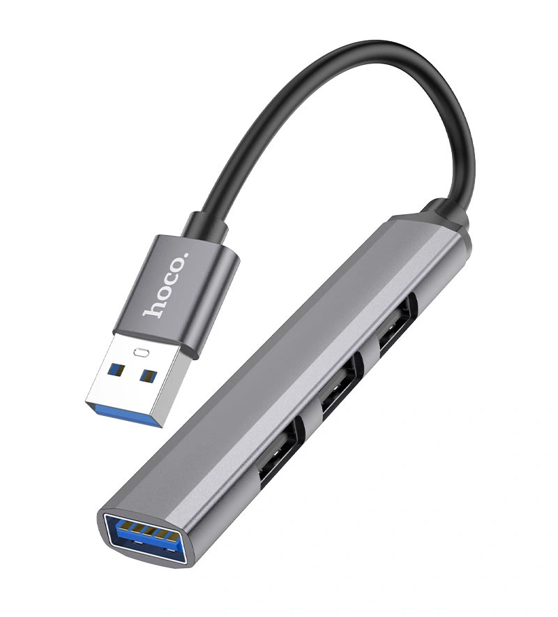 Хаб Hoco HB26 (USB-A to USB-A 3.0*1+ USB-A 2.0*3), Серый металлик. Фото 2