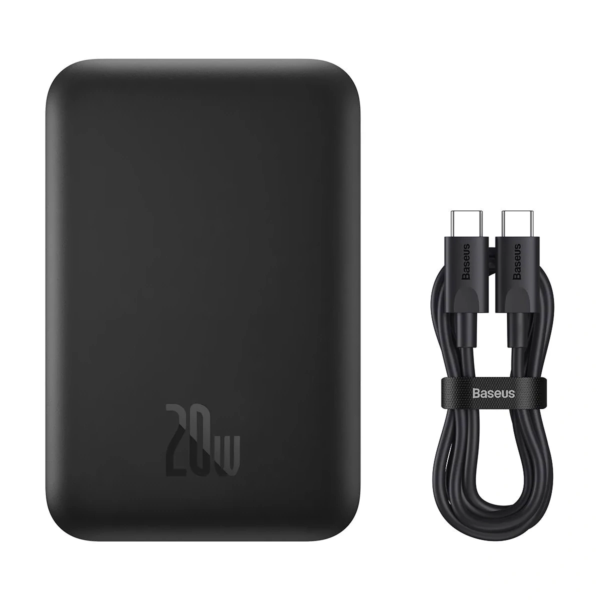 Внешний аккумулятор Baseus Magnetic Mini Air Wireless Fast Charge Power Bank 6000mah 20W с кабелем, Чёрный (P10059003112-00). Фото 2
