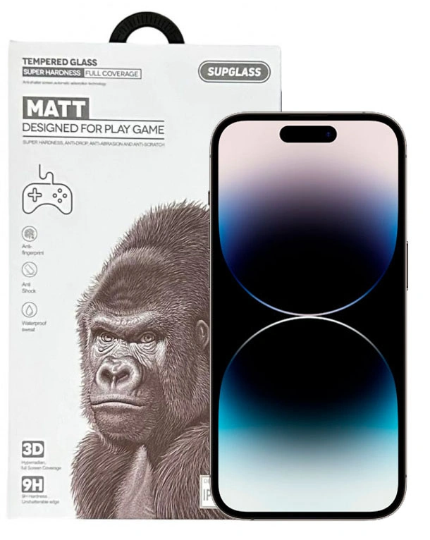 Защитное стекло SupGlass 3D XC-13 для iPhone 14 Pro (Матовое), Чёрное. Фото 1