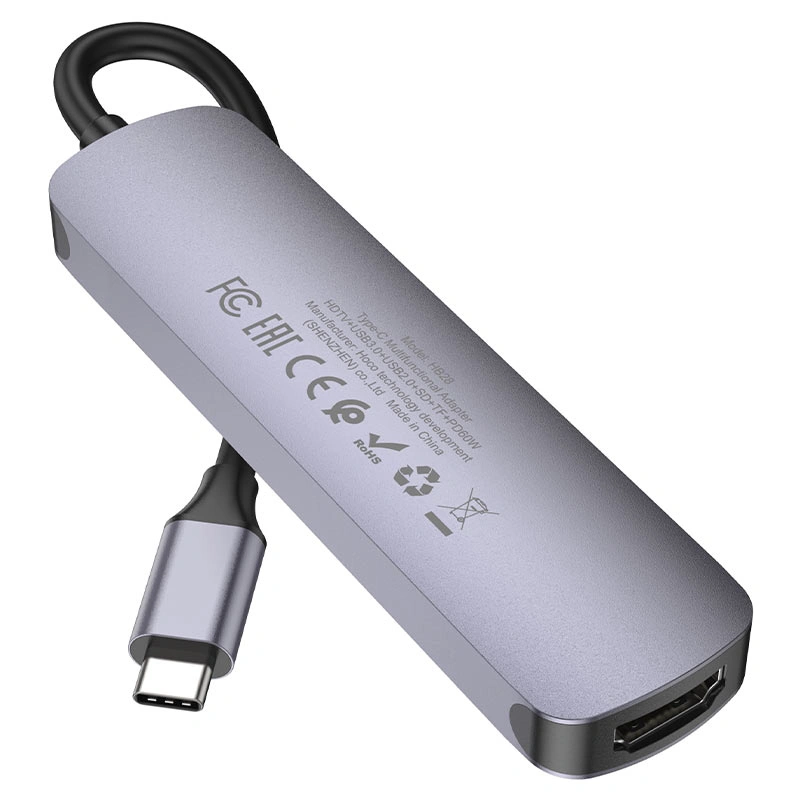 Хаб Hoco HB28 6in1 (HDTV+PD+USB3.0+USB2.0+SD+TF), Grey. Фото 3