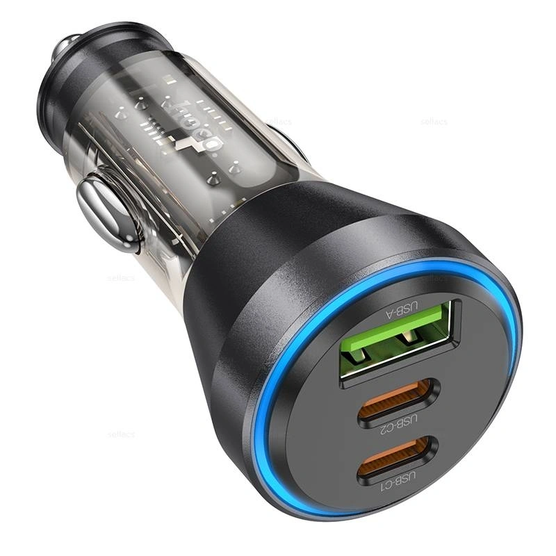 Автомобильное зарядное устройство Hoco NZ12D PD60W, Black. Фото 1