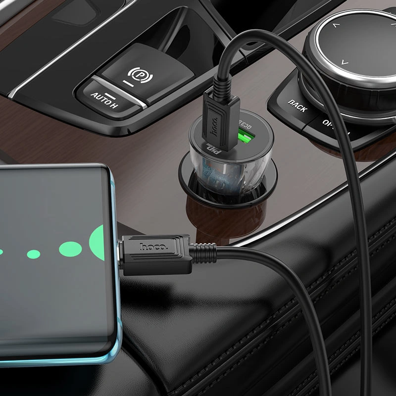 Автомобильное зарядное устройство Hoco Z47A Transparent Discovery Edition PD30W+QC 3.0, Black. Фото 2