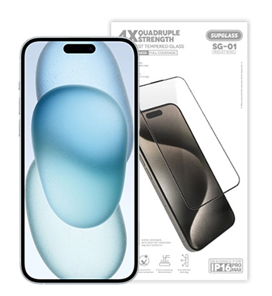Защитное стекло SupGlass для iPhone 16 Plus/15 Plus/14 Pro Max Strongest Tempered Glass SG-01, Чёрное. Фото 1