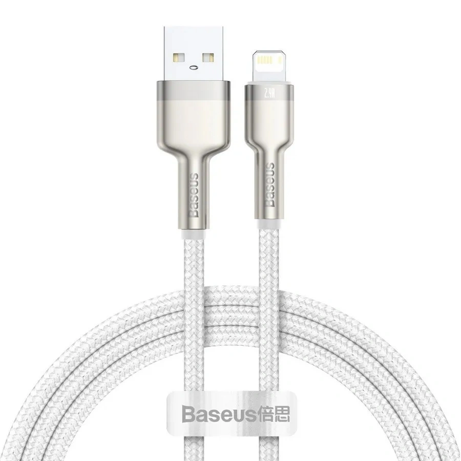 Кабель Baseus Cafule Series Metal Data Cable USB to IP 2.4A 1м, Белый (CALJK-A02). Фото 1
