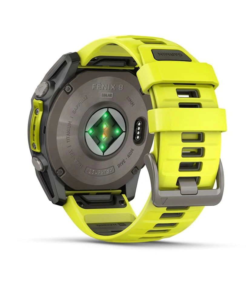 Умные часы Garmin Fenix 8 51mm, Solar, Sapphire, Titanium with Amp Yellow/Graphite Silicone Band. Фото 6