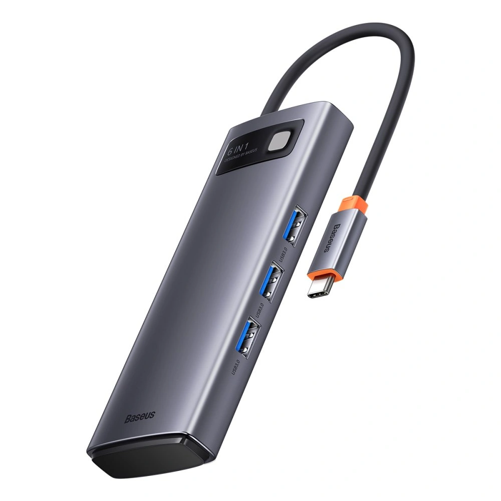 Хаб Metal Gleam Series 7-in-1 Multifunctional Type-C HUB Docking Station 2хUSB3.0, 2хType-C, HDMI, SD, TF, Серый (WKWG020113). Фото 1