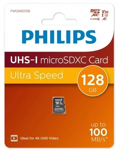 Карта памяти Philips 128Гб MicroSD Ultra Speed Class UHS-I U3 V30 A1 100MB/s (FM12MD55B/97). Фото 1